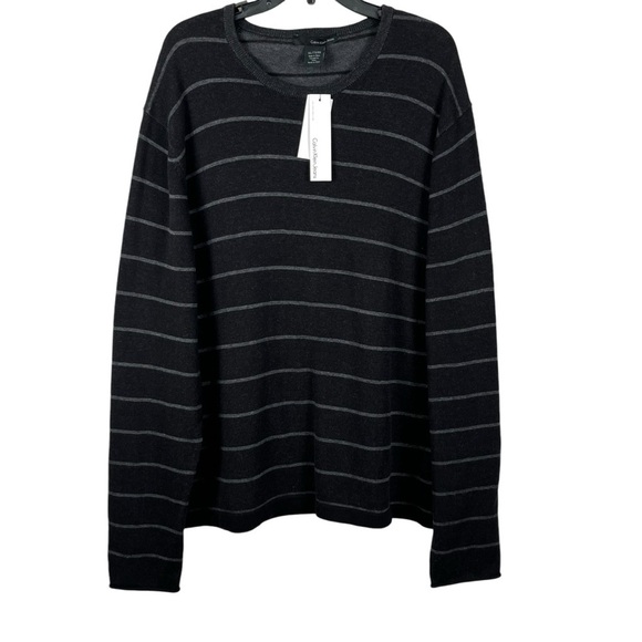 NWT Calvin Klein Jeans Men’s Gray Striped 100% Cotton Crewneck Sweater Size XXL - Picture 1 of 12